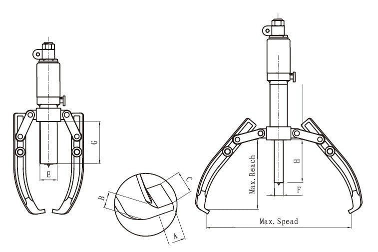 Extractor de engranajes hidráulico con bomba separable (50 toneladas / Ø8-20 pulg.) (L-50F-MP)