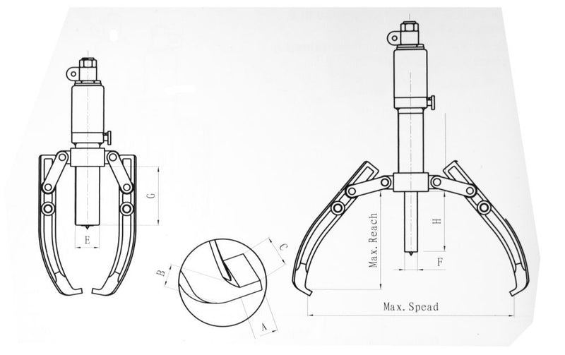 Air Hydraulic Gear Puller (50Tons / Ø8-20in) (L-50Q)