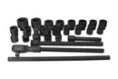 3/4" Drive Metric Impact Socket Set (17-50mm) Wrench, Adapters, Bars ( 24pcs) (JQ-34-24set)